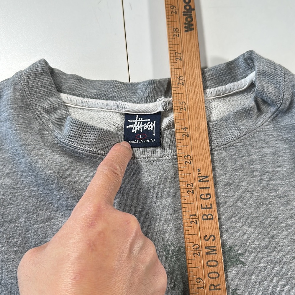 Men’s Vintage 90s Stussy Lion Logo Grey Crewneck Sweatshirt Pullover sz L - Picture 5 of 7